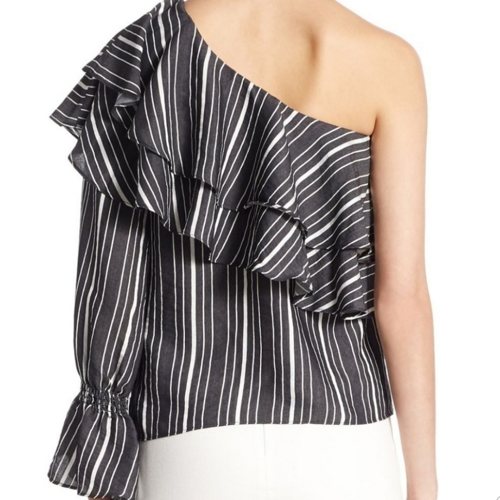 Black and White Striped One-Shoulder Top - Picture 3 of 3